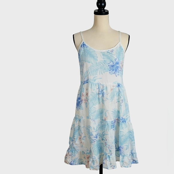Valentina Naldi Blue Teal Tropical Floral Linen Dress | Small | Made in Italy - Picture 3 of 7